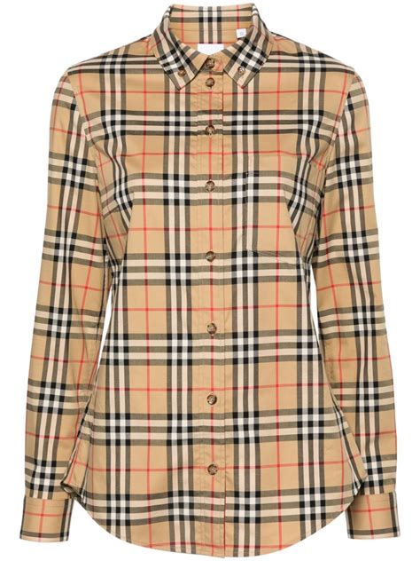 camicia donna burberry quadri azzurri|Camicie A Quadri BURBERRY Donna .